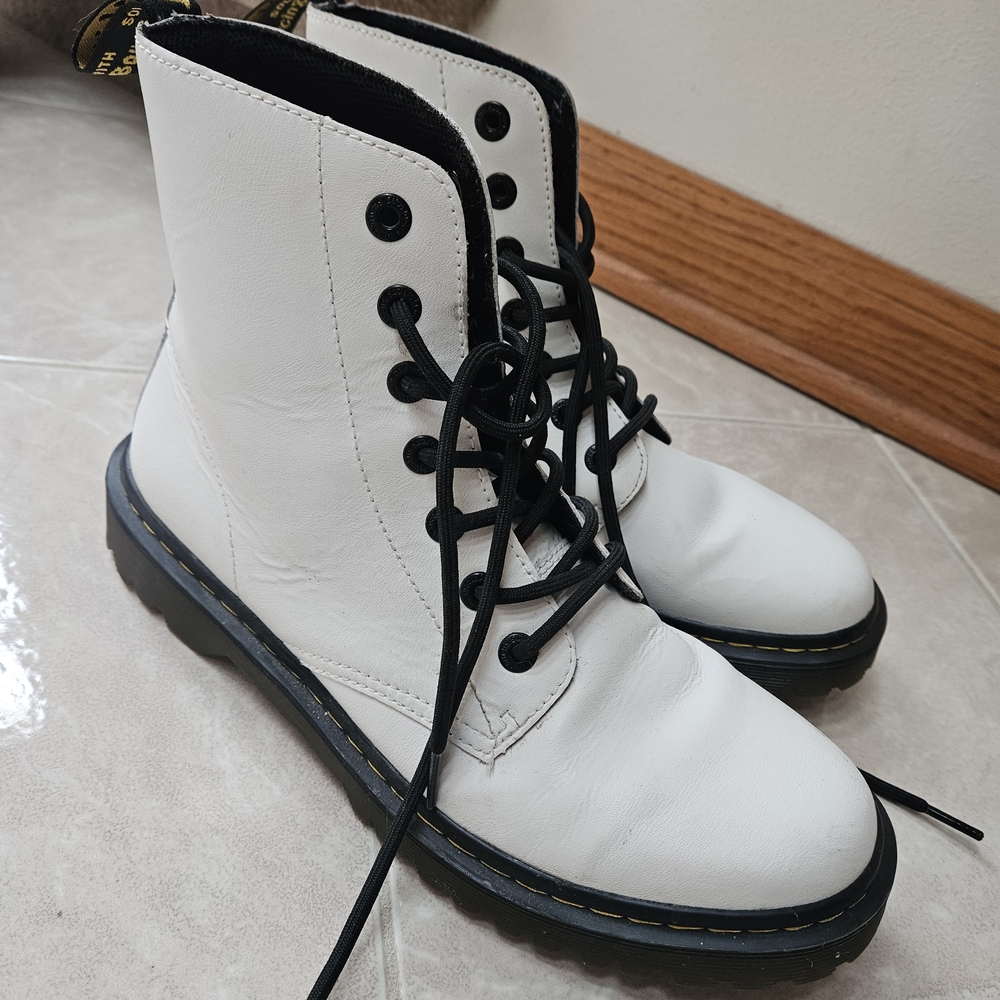 Doc Marten's White Lace-Up Combat Boots with Black Trim
